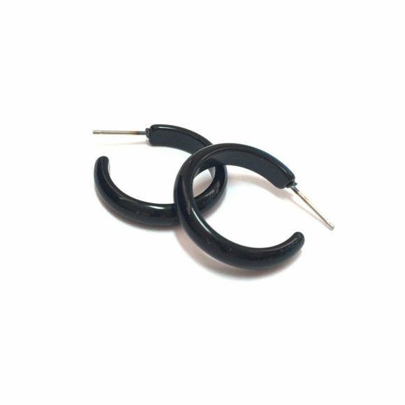 Black Lucite Small Skinny Perfect Hoops Earrings - Picture 4 of 5
